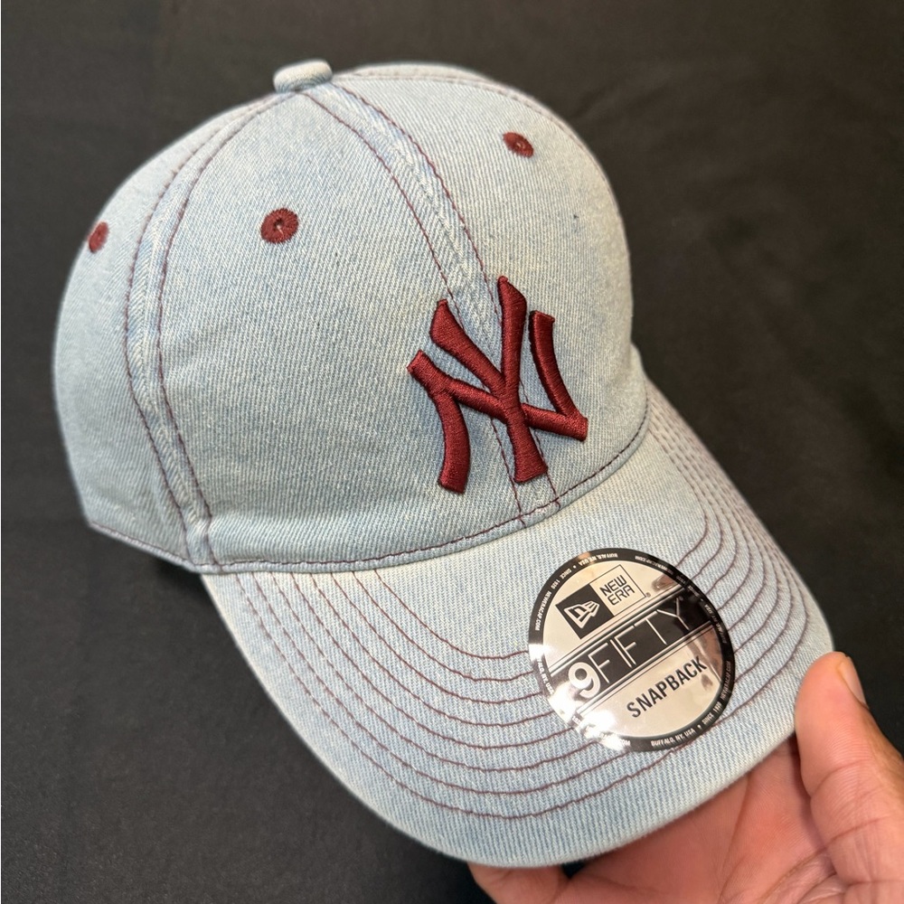 New Era Sky Blue Cap with Burgundy Logo